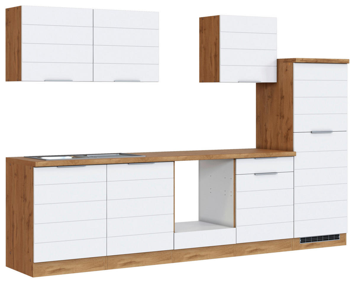 KÜCHENLEERBLOCK 300 cm   in Weiss, Eiche Wotan  - Weiss/Eiche Wotan, Design, Holzwerkstoff/Metall (300cm) - Held
