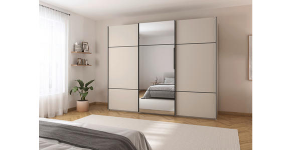 SCHWEBETÜRENSCHRANK 301/223/68 cm 3-türig Champagner  - Champagner/Schwarz, KONVENTIONELL, Glas/Holzwerkstoff (301/223/68cm) - Novel