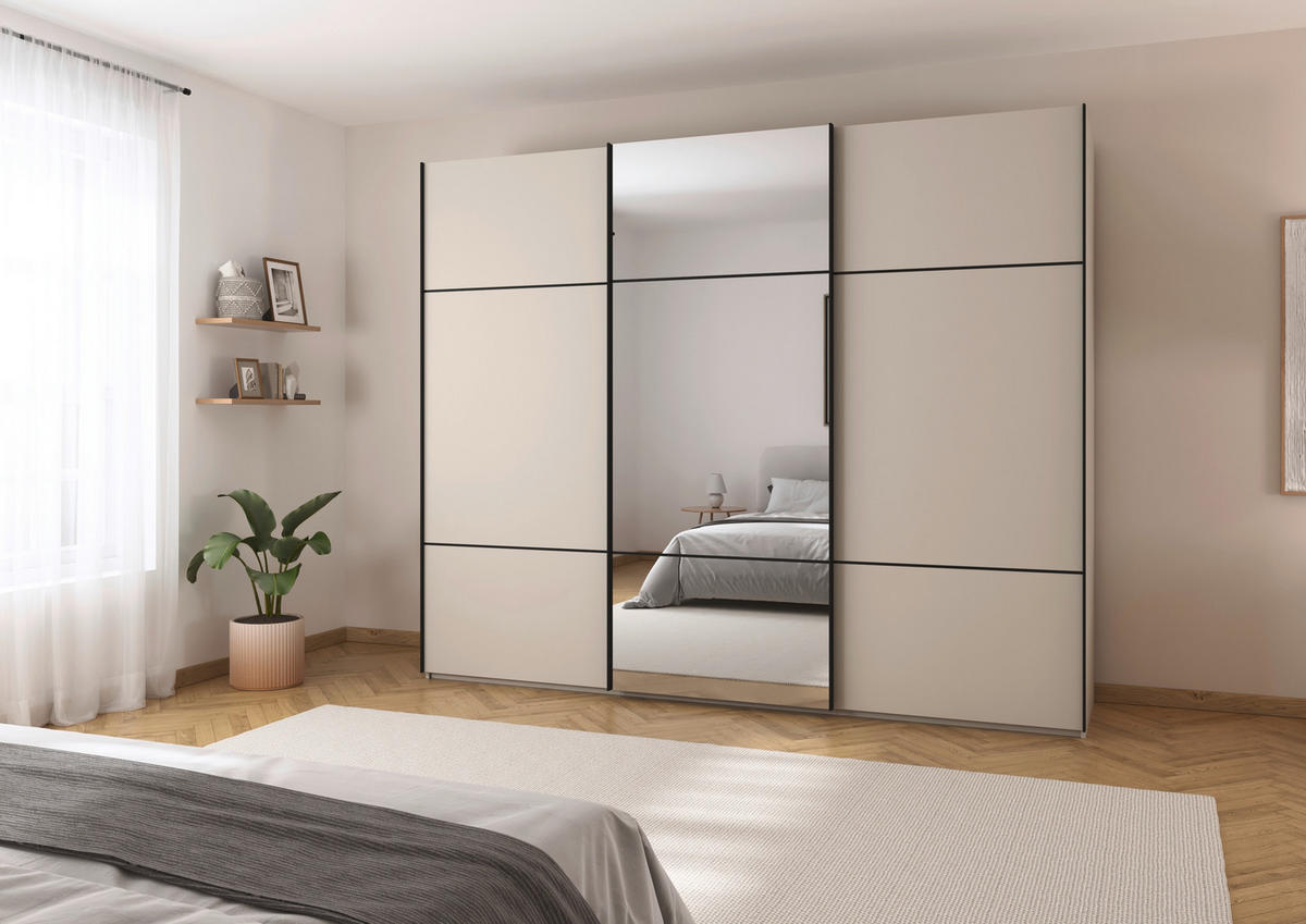 SCHWEBETÜRENSCHRANK in Champagner  - Champagner/Schwarz, Konventionell, Glas/Holzwerkstoff (301/223/68cm) - Novel