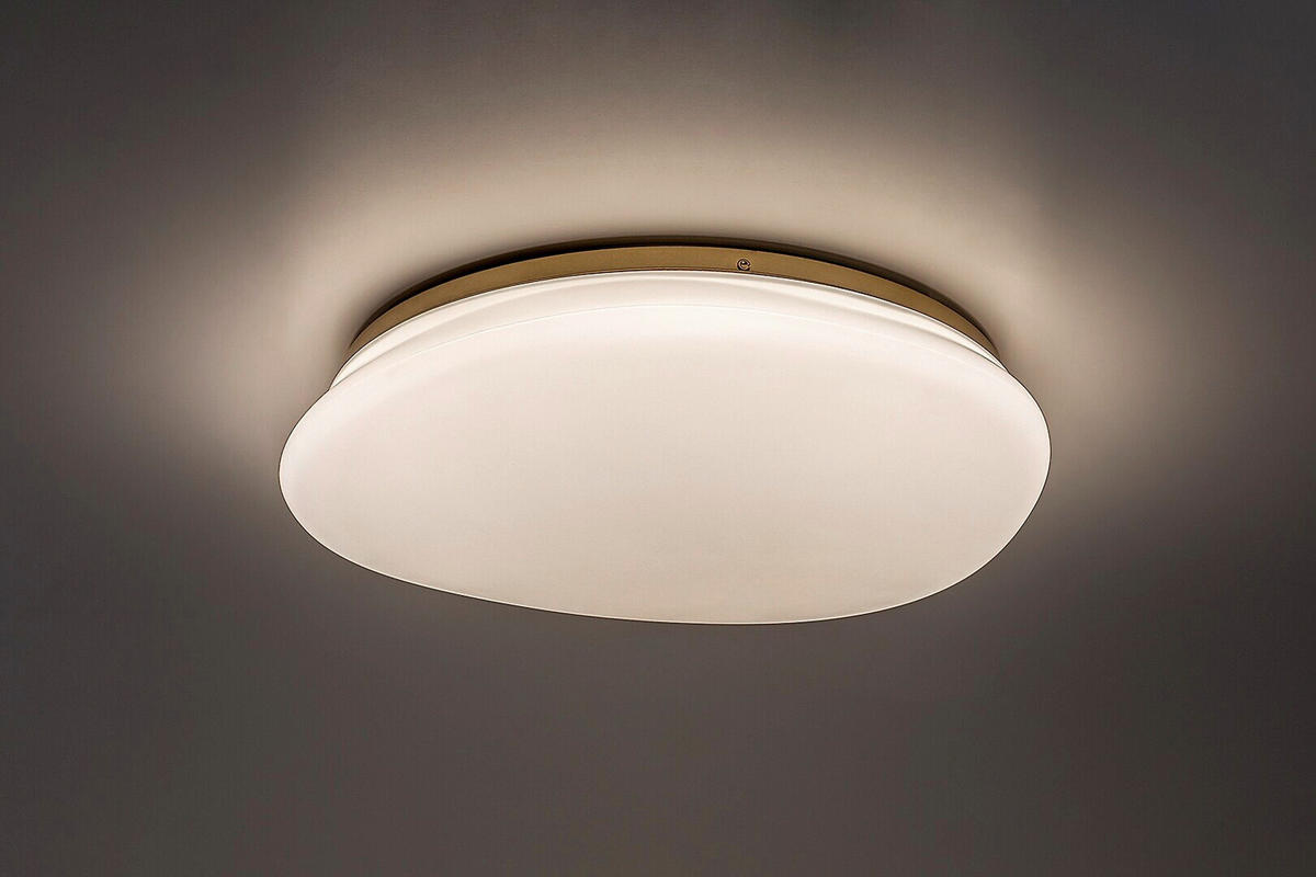 LED PLAFONJERA ZA KUPATILA - bela/zlatna, Osnovno, metal/plastika (41/39,5/10cm)