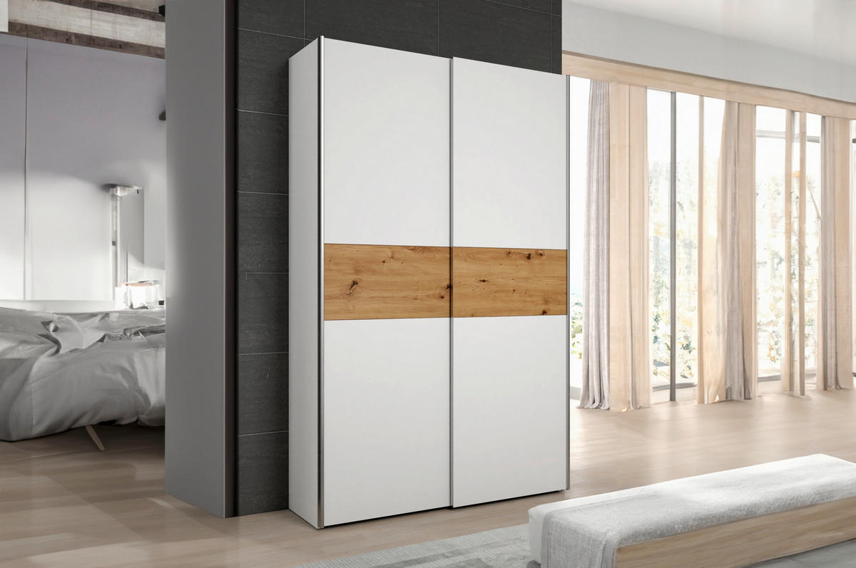 FÜGGESZTETT TOLÓAJTÓS SZEKRÉN fehér, tölgyfa  - alumínium színű/tölgyfa, Design, faalapú anyag/fém (120/190,5/61,2cm) - Carryhome