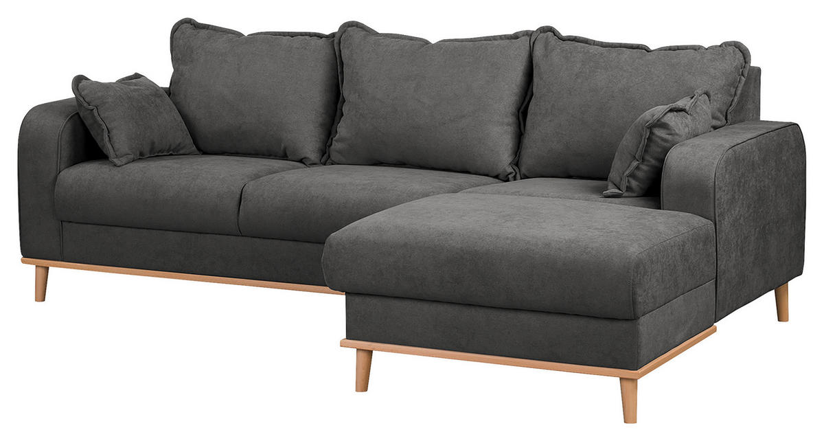 ECKSOFA in Mikrofaser Dunkelgrau  - Wengefarben/Dunkelgrau, Design, Holz/Textil (230/150cm) - Livetastic