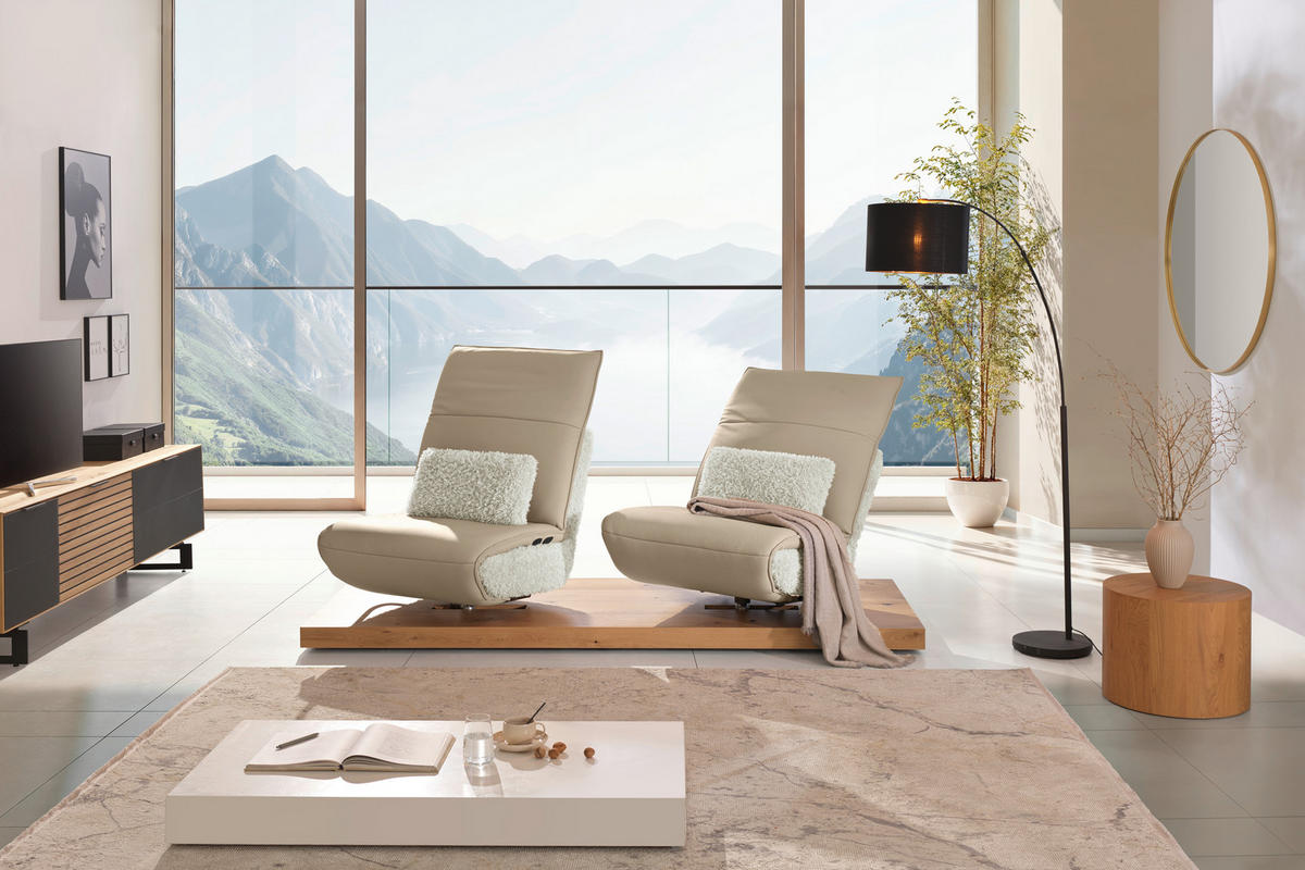 2-SITZER-SOFA  in Hochflor Echtleder Creme, Beige  - Beige/Creme, Design, Leder/Holz (240/65/104cm) - Koinor