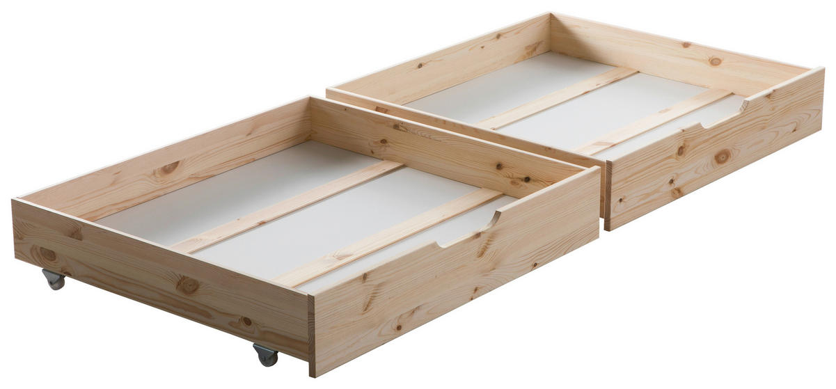 HAUSBETT Absturzsicherung, Vorhang, Lattenrost, Bettschublade 140/200 cm  in Naturfarben, Altrosa  - Altrosa/Naturfarben, MODERN, Holz/Textil (140/200cm) - MID.YOU