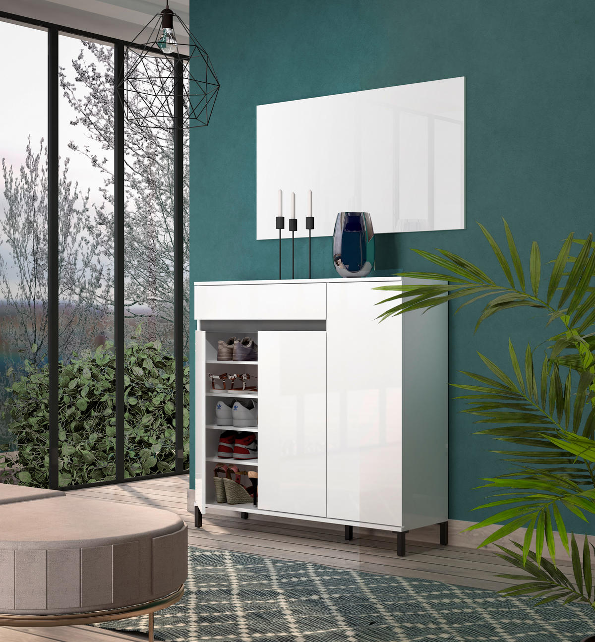 OMARA ZA ČEVLJE bela - bela/antracit, Design, umetna masa/leseni material (120/115/34cm) - Xora