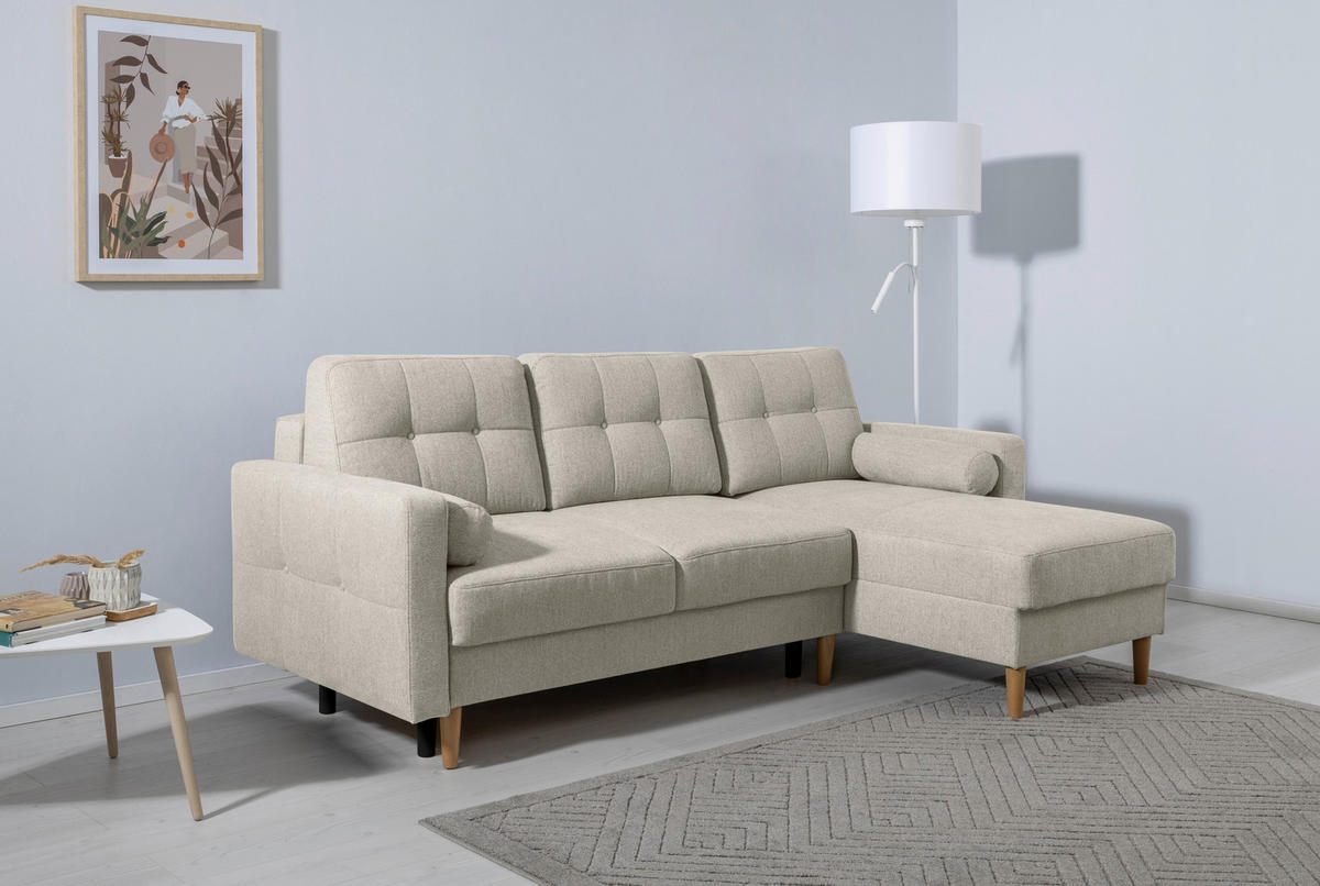 ECKSOFA in Hellgrau  - Buchefarben/Hellgrau, Design, Holz/Textil (223/157cm) - MID.YOU