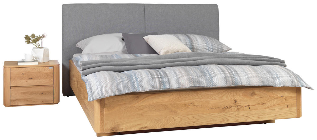 BETT 200/200 cm  in Grau, Eichefarben   - Eichefarben/Grau, Konventionell, Holz/Textil (200/200cm) - Valnatura