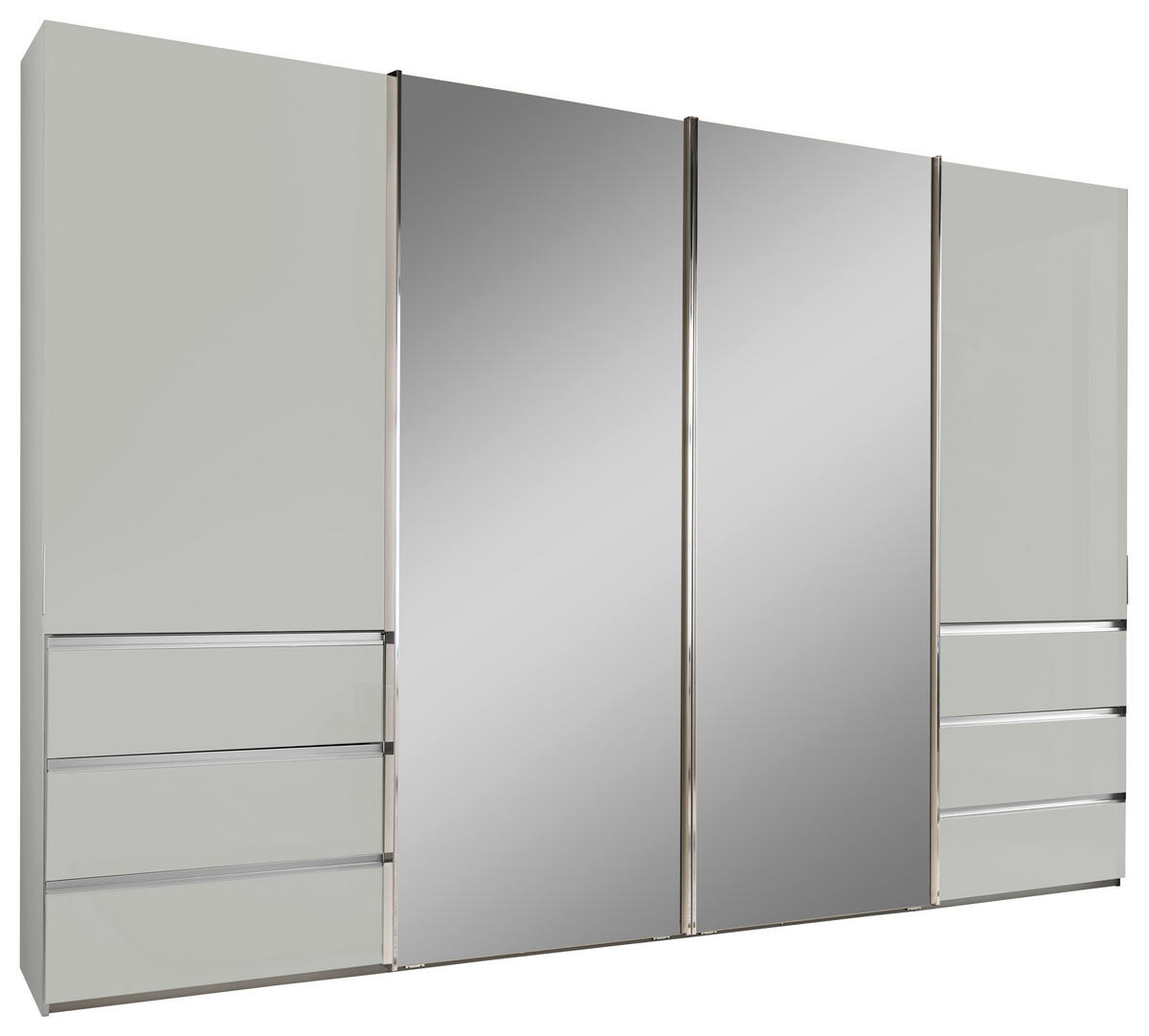 SCHWEBETÜRENSCHRANK  in Weiß  - Chromfarben/Weiß, Design, Glas/Holzwerkstoff (330/217/67cm) - Novel