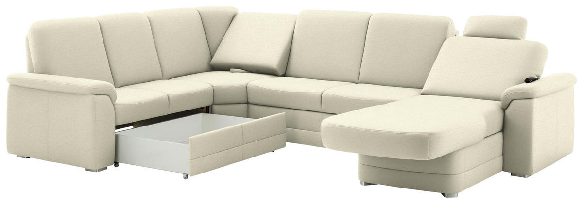 WOHNLANDSCHAFT  in Chenille Beige  - Beige/Alufarben, KONVENTIONELL, Holz/Textil (235/329/160cm) - Beldomo Comfort