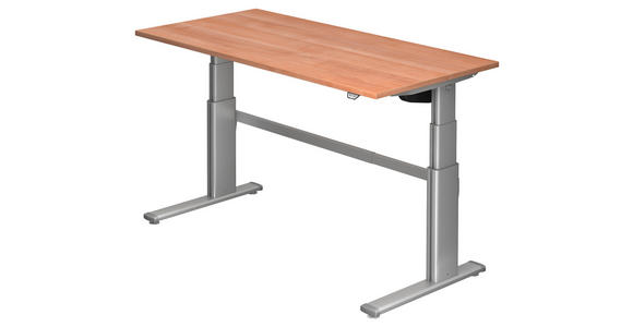 SCHREIBTISCH 160/80/66-130 cm  in Silberfarben, Nussbaumfarben  - Silberfarben/Nussbaumfarben, Design, Holzwerkstoff/Metall (160/80/66-130cm) - Venda