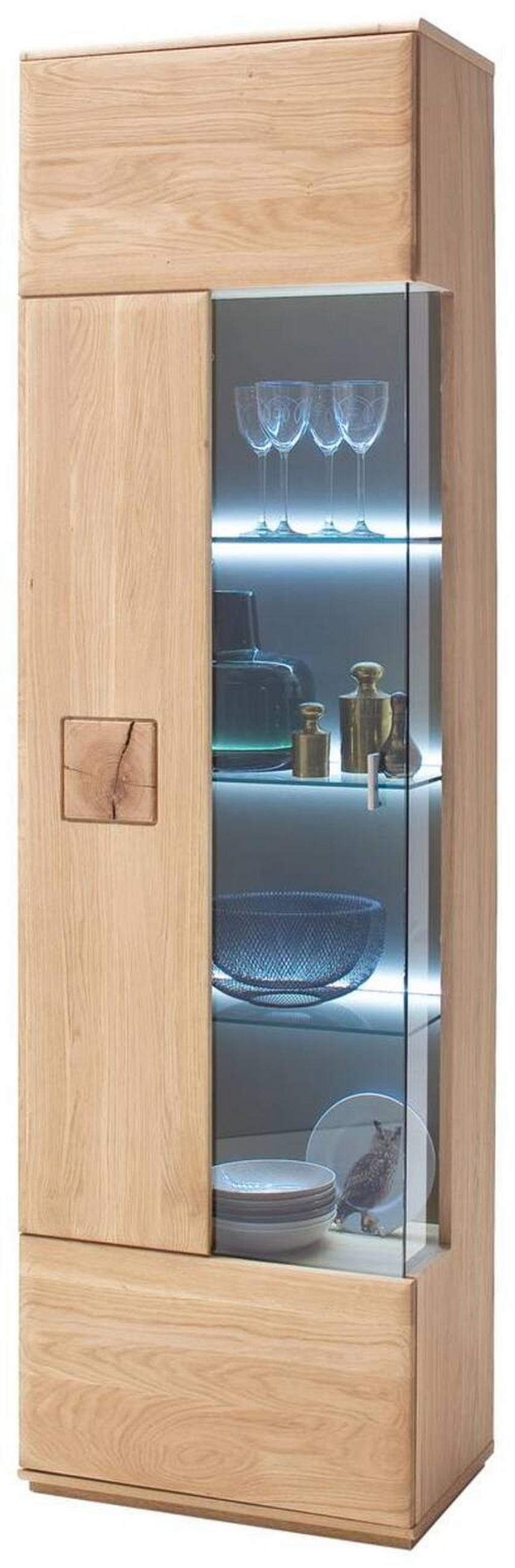VITRINE in massiv Eiche Eichefarben  - Edelstahlfarben/Eichefarben, Design, Glas/Holz (60/208/38cm) - Livetastic