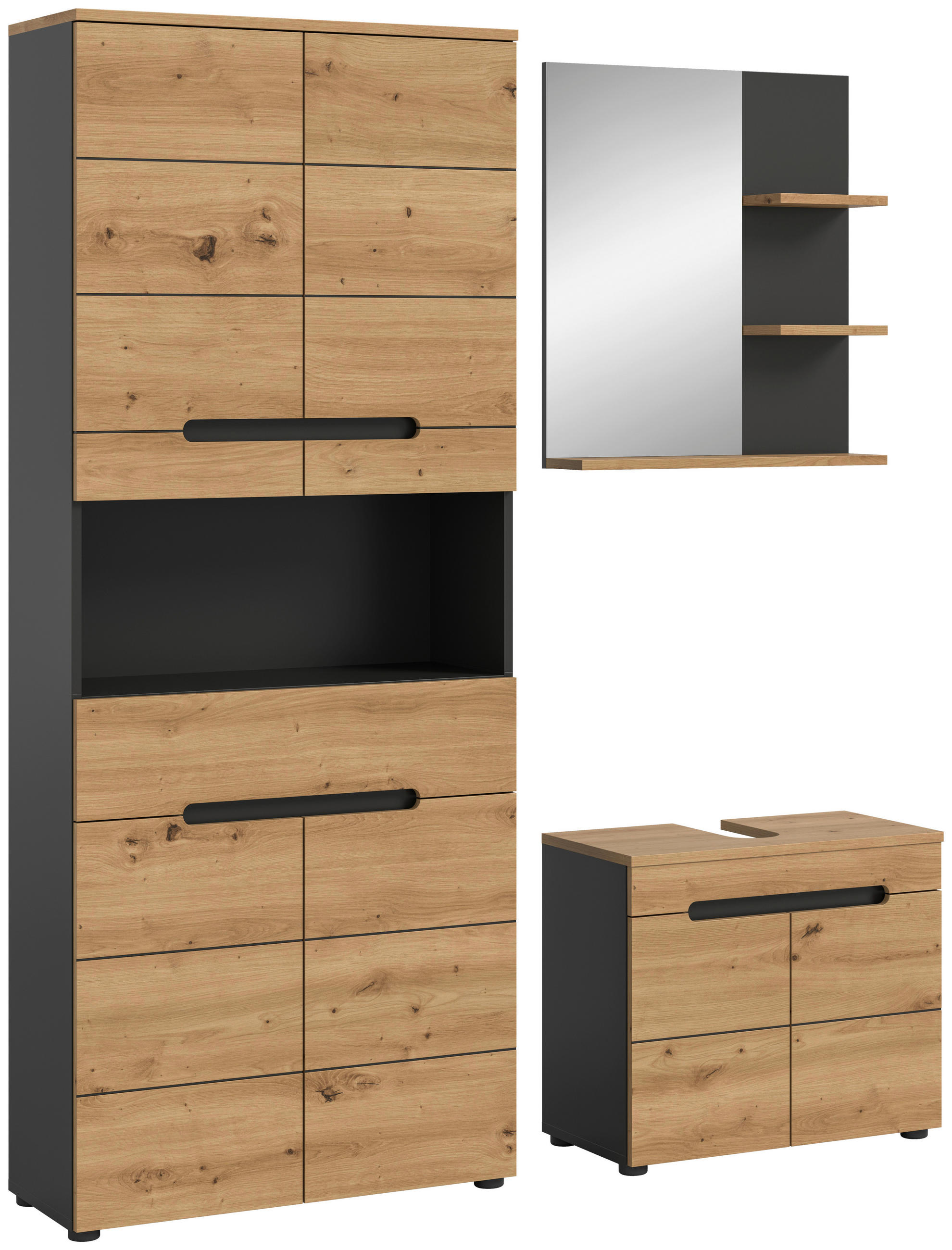 BADEZIMMER 3-teilig  in 139 cm  - Schwarz/Eiche Artisan, MODERN, Glas/Holzwerkstoff (139cm) - MID.YOU