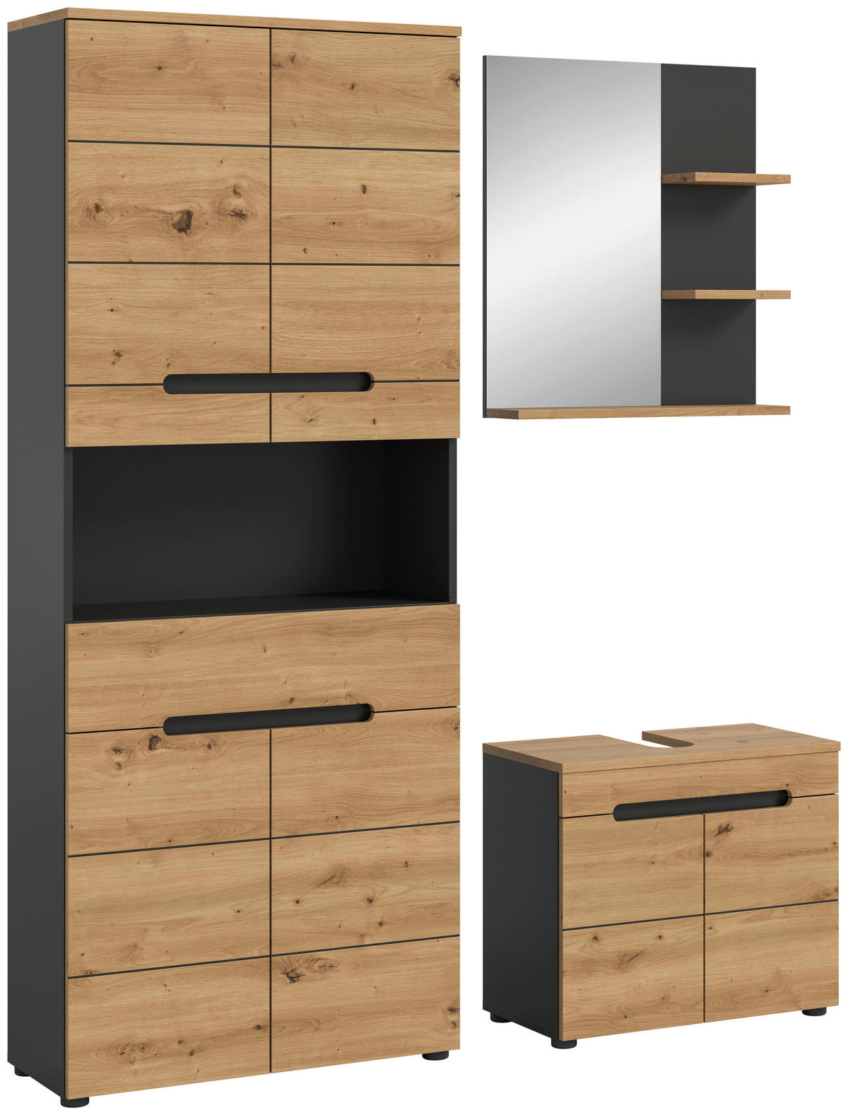 BADEZIMMER 3-teilig  in 139 cm  - Schwarz/Eiche Artisan, MODERN, Glas/Holzwerkstoff (139cm) - MID.YOU