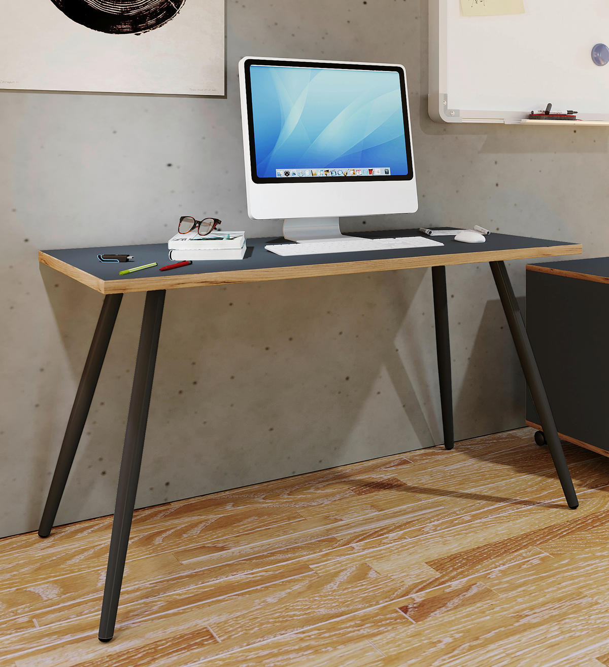 ÍRÓASZTAL  - fekete/méztölgy színű, Design, faalapú anyag/fém (138/80/70cm) - P & B