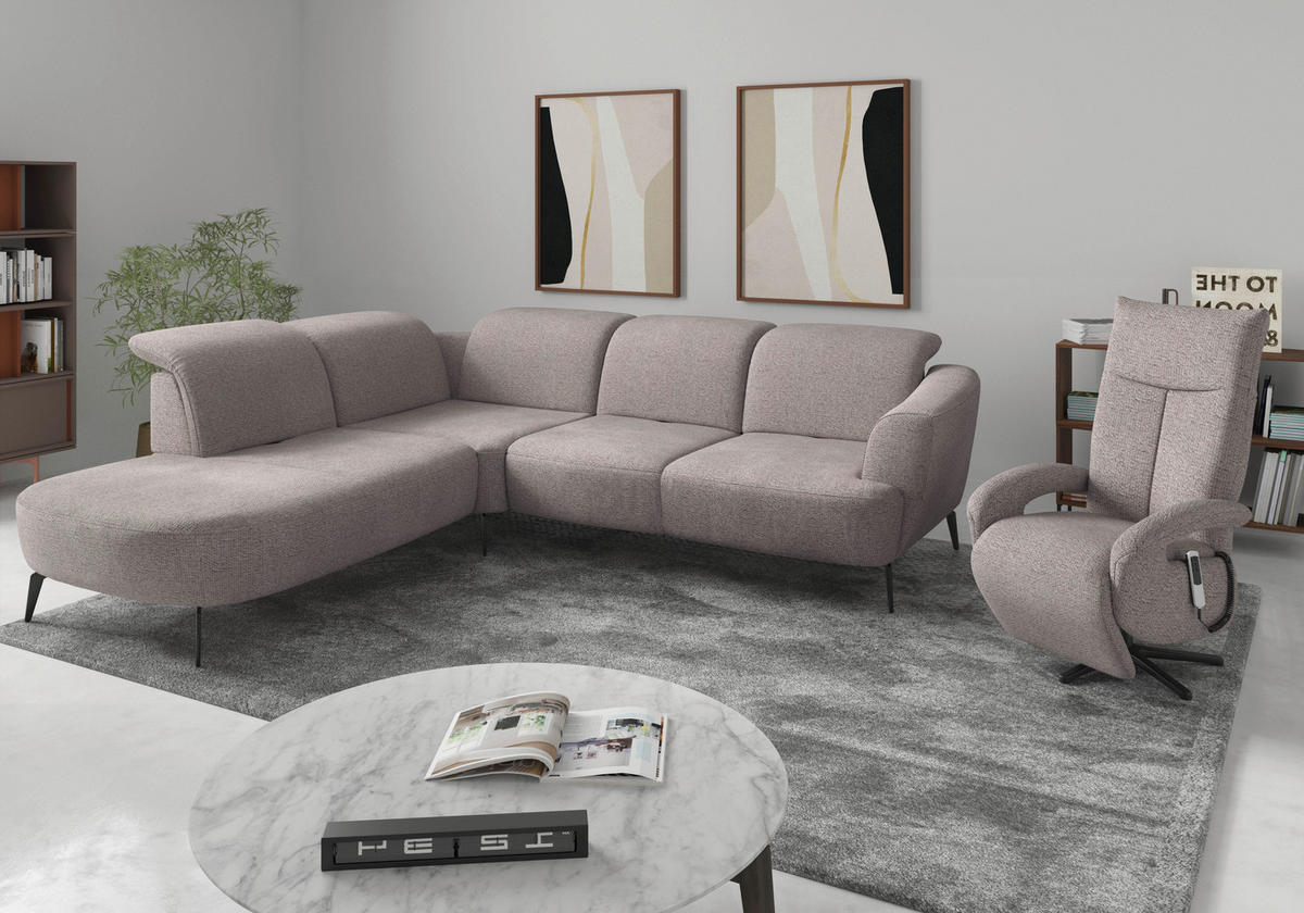 ECKSOFA in Chenille Silberfarben  267/300 cm  - Silberfarben/Schwarz, KONVENTIONELL, Textil/Metall (267/300cm) - Sit & More