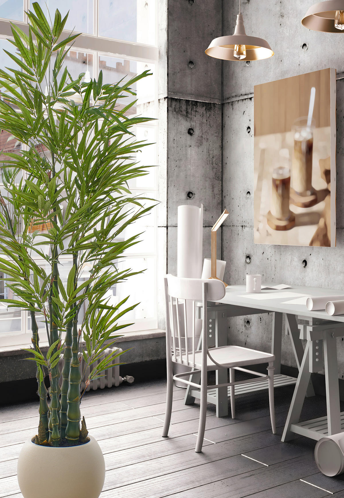 KUNSTPFLANZE Bambus 190 cm  - Creme/Grün, Basics, Kunststoff (190cm)