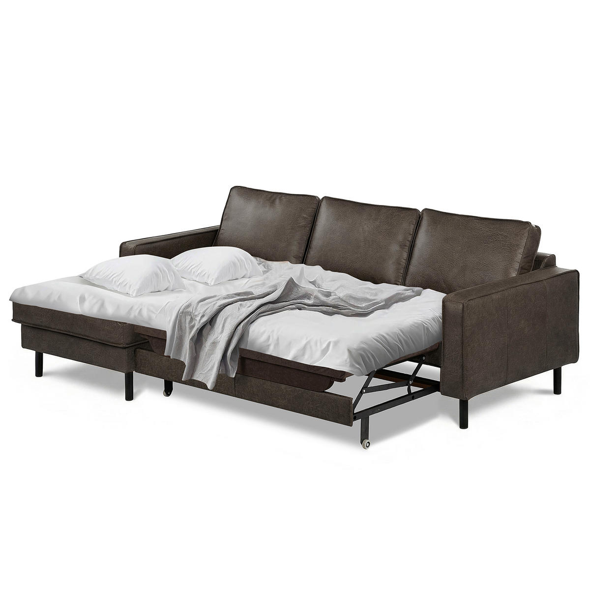 ECKSOFA  in Echtleder Fango  - Fango/Schwarz, Design, Leder/Metall (166/238cm) - Livetastic