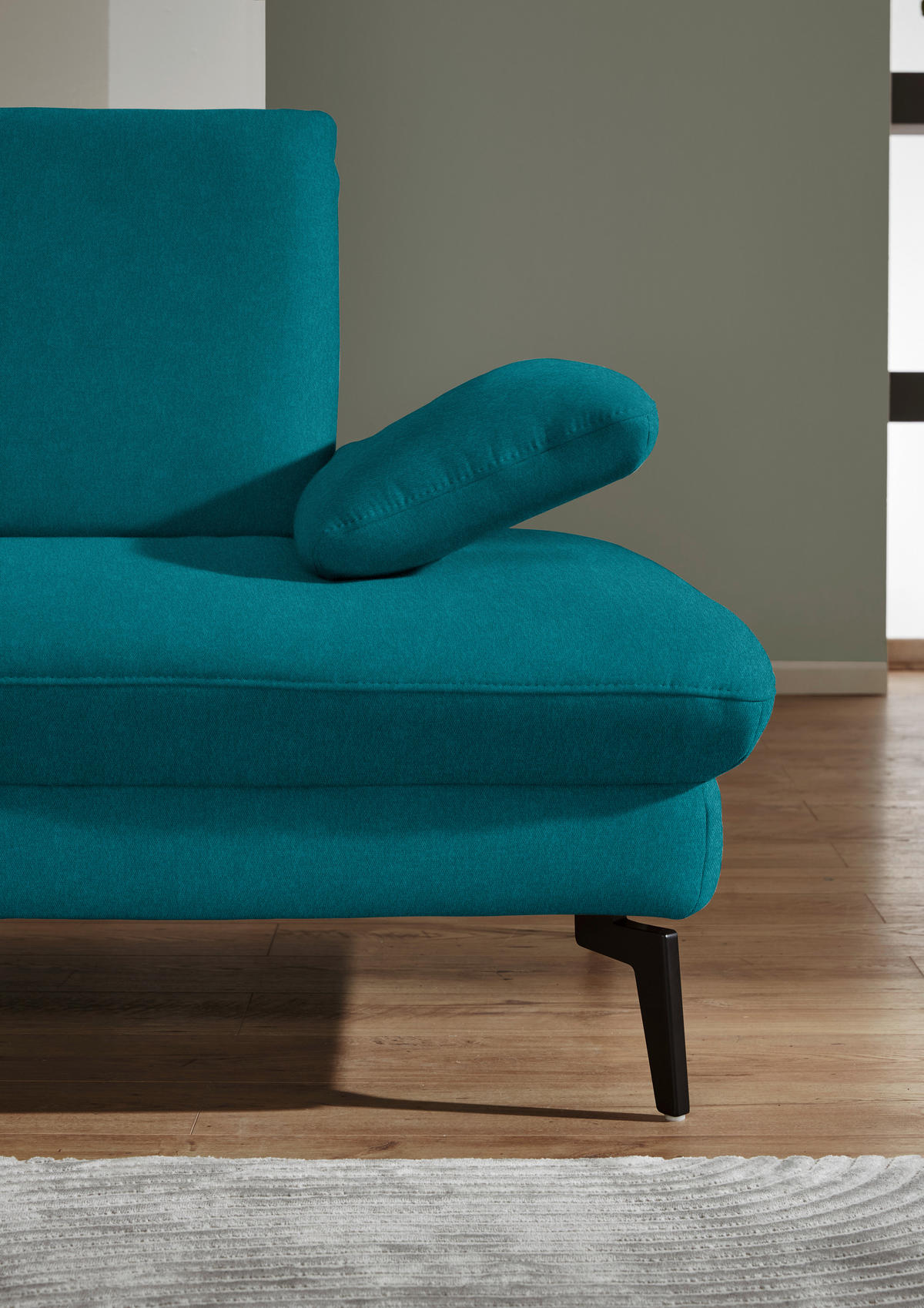 ECKSOFA in Chenille, Mikrofaser Petrol  - Petrol/Schwarz, Design, Textil/Metall (157/299cm) - Dieter Knoll