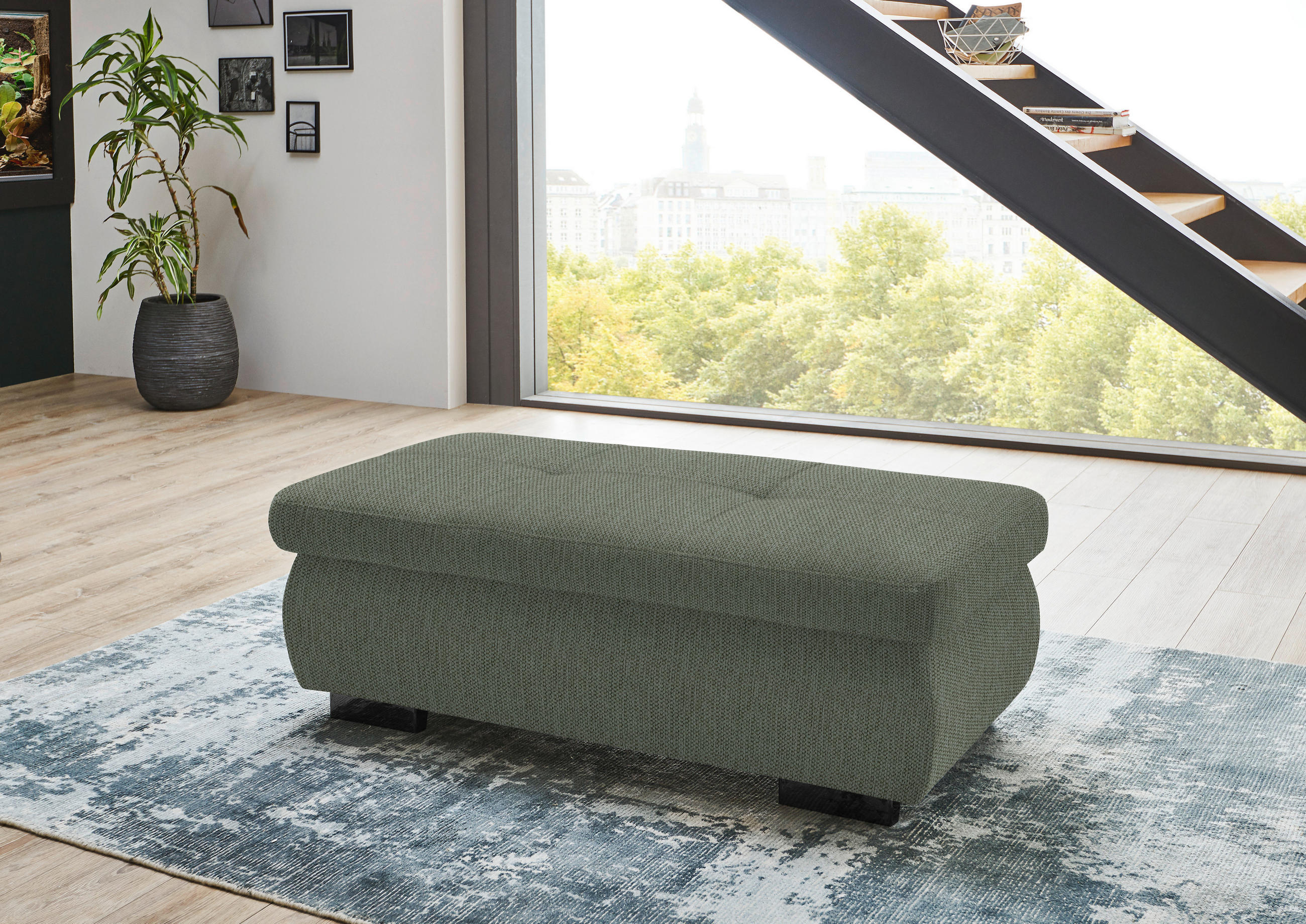 HOCKER in Textil Dunkelgrün  - Dunkelgrün/Schwarz, Design, Textil/Metall (138/44/67cm) - Beldomo Style