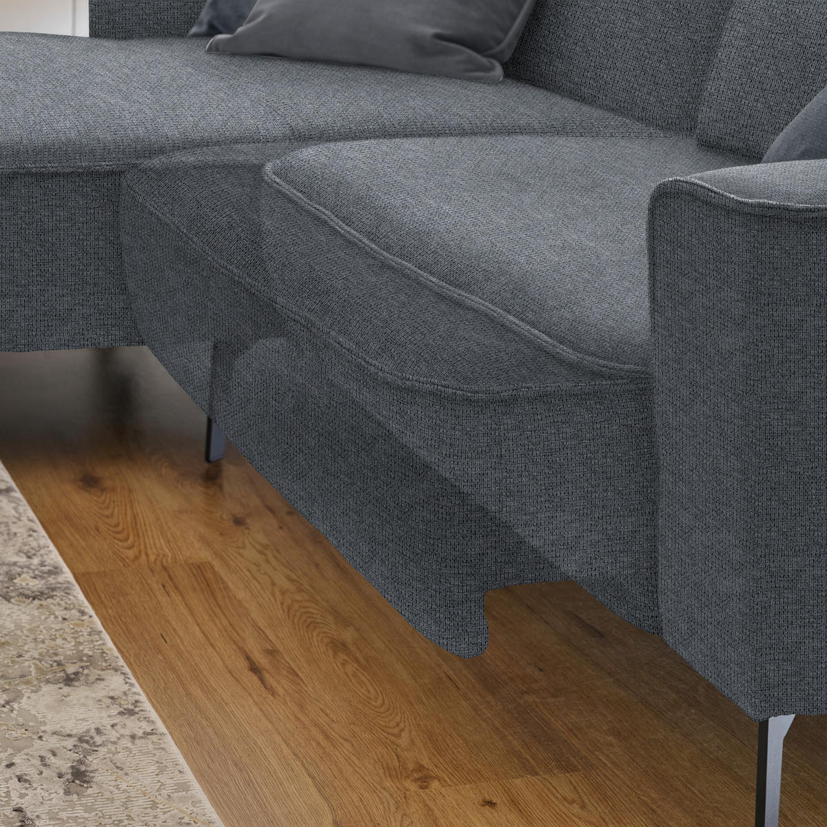 ECKSOFA in Flachgewebe Dunkelgrau  - Dunkelgrau/Schwarz, Design, Textil/Metall (190/285cm) - Johann Jakob