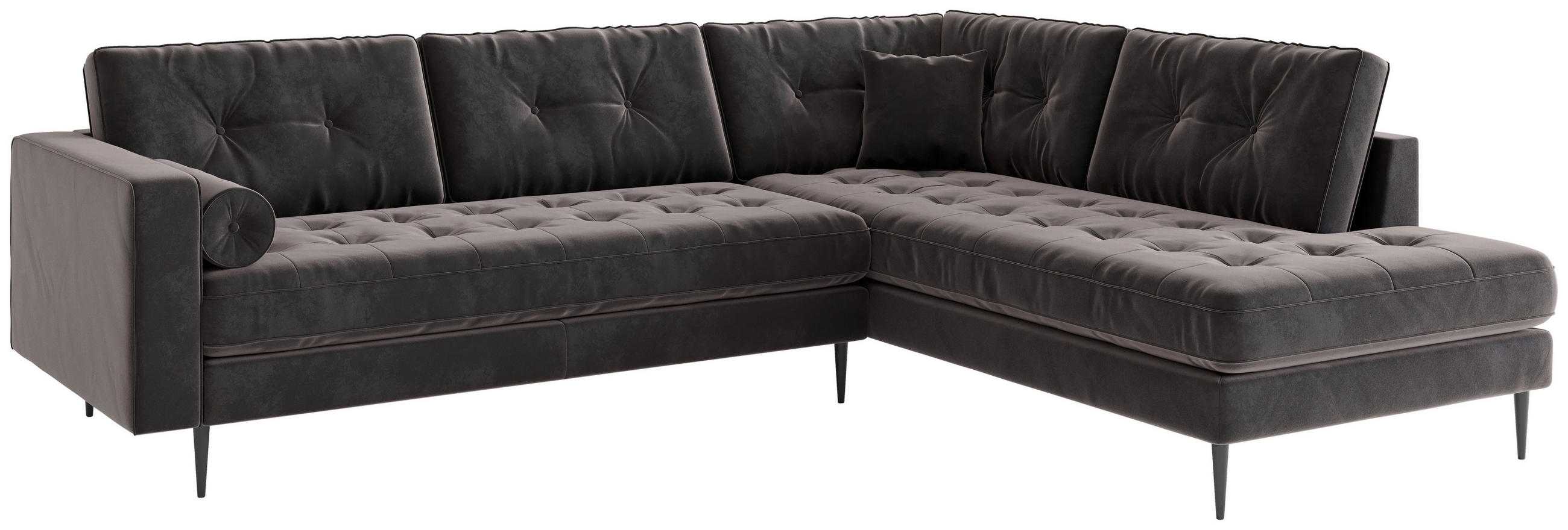 ECKSOFA Anthrazit Flachgewebe  - Edelstahlfarben/Anthrazit, Design, Textil/Metall (205/259cm) - Livetastic
