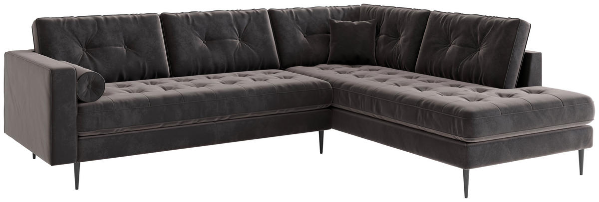 ECKSOFA in Flachgewebe Anthrazit  - Edelstahlfarben/Anthrazit, Design, Textil/Metall (205/259cm) - Livetastic
