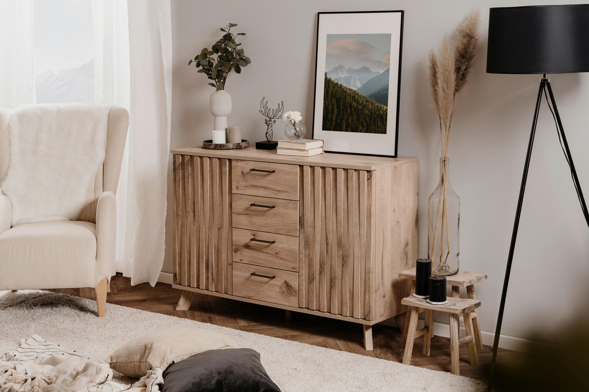 KOMMODE  in 126,5/85/40 cm  - Eichefarben, LIFESTYLE, Holzwerkstoff/Metall (126,5/85/40cm) - MID.YOU