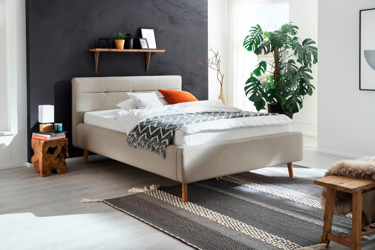 POLSTERBETT Bettkasten, Lattenroste Beige 140/200 cm  - Eichefarben/Birkefarben, KONVENTIONELL, Holz/Textil (140/200cm) - Boxxx