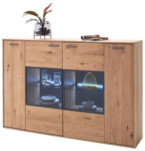 HIGHBOARD Gaborone  in 184/123/37 cm  - Eichefarben/Anthrazit, Design, Glas/Holz (184/123/37cm) - Livetastic