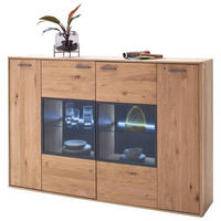 HIGHBOARD Gaborone  in 184/123/37 cm  - Eichefarben/Anthrazit, Design, Glas/Holz (184/123/37cm) - Livetastic