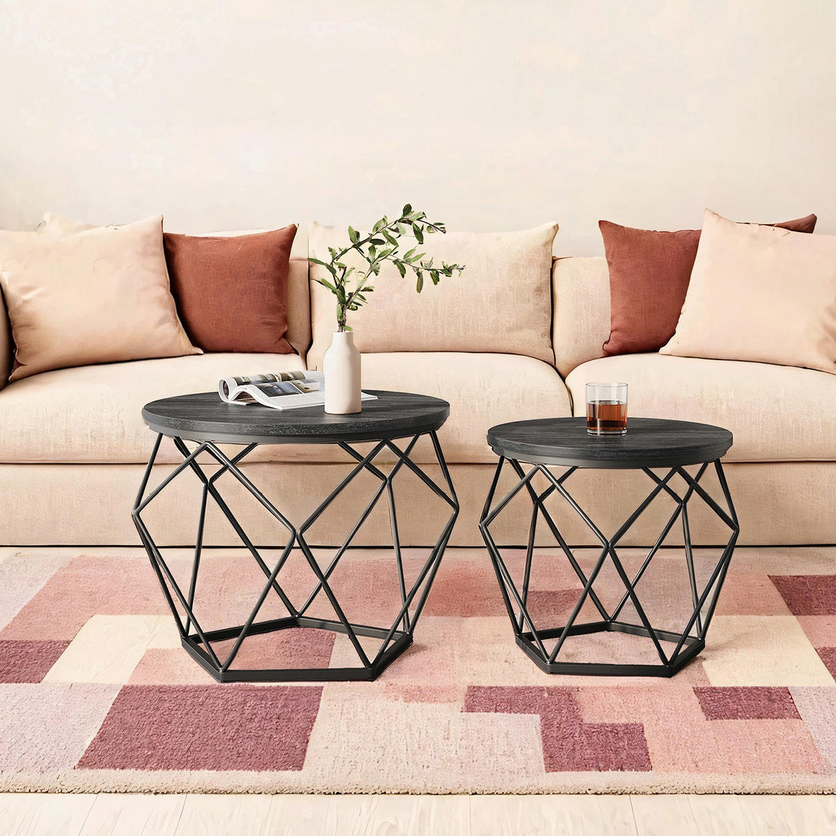 COUCHTISCHSET in Metall, Holzwerkstoff 60/60/45 cm  - Schwarz/Grau, MODERN, Holzwerkstoff/Metall (60/60/45cm) - MID.YOU