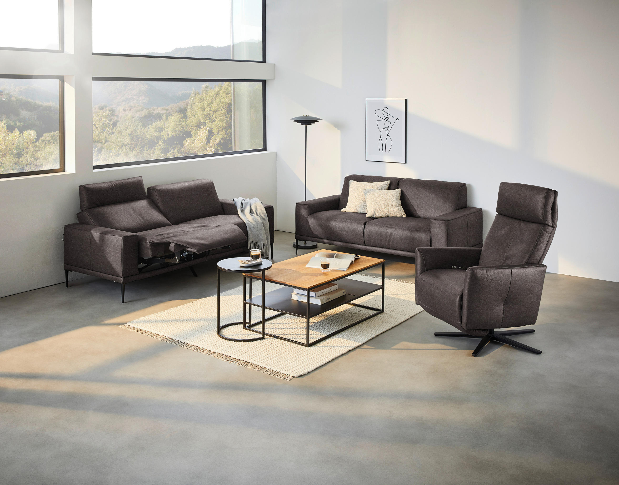 2-SITZER-SOFA in Echtleder Dunkelbraun  - Dunkelbraun/Schwarz, Design, Leder/Metall (180/82/92cm) - Johann Jakob