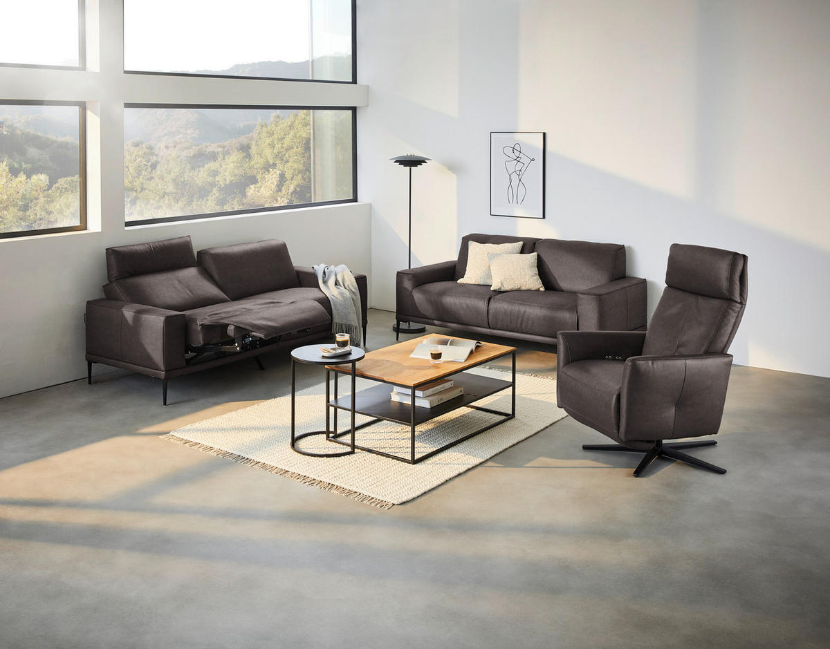 2-SITZER-SOFA in Echtleder Dunkelbraun  - Dunkelbraun/Schwarz, Design, Leder/Metall (180/82/92cm) - Johann Jakob