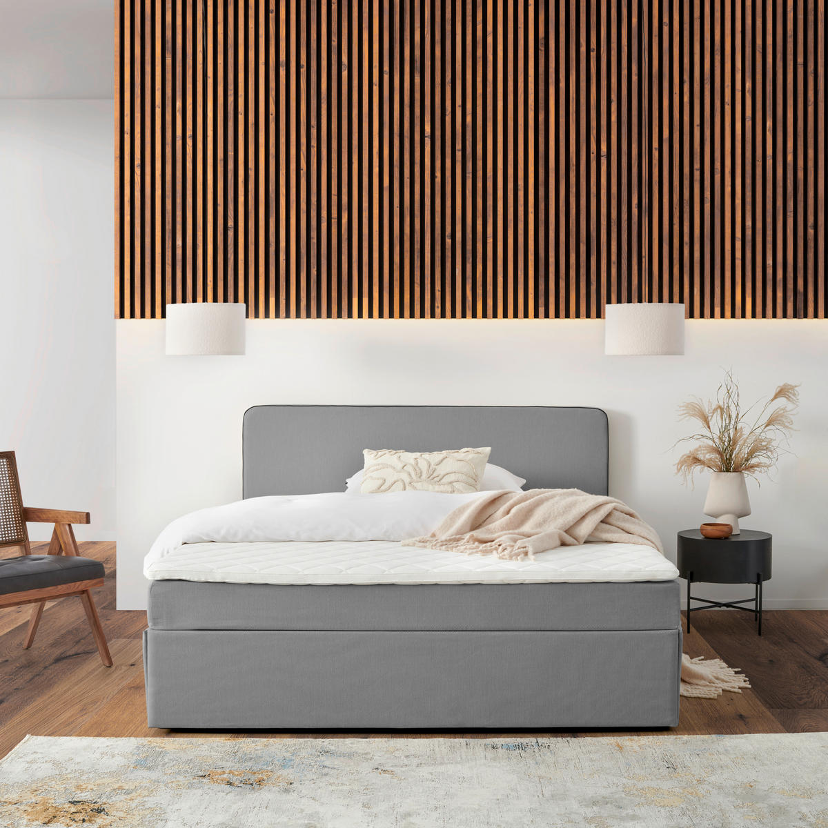 BOXBETT 160/200 cm  in Hellgrau  - Hellgrau, KONVENTIONELL, Holz (160/200cm) - P & B