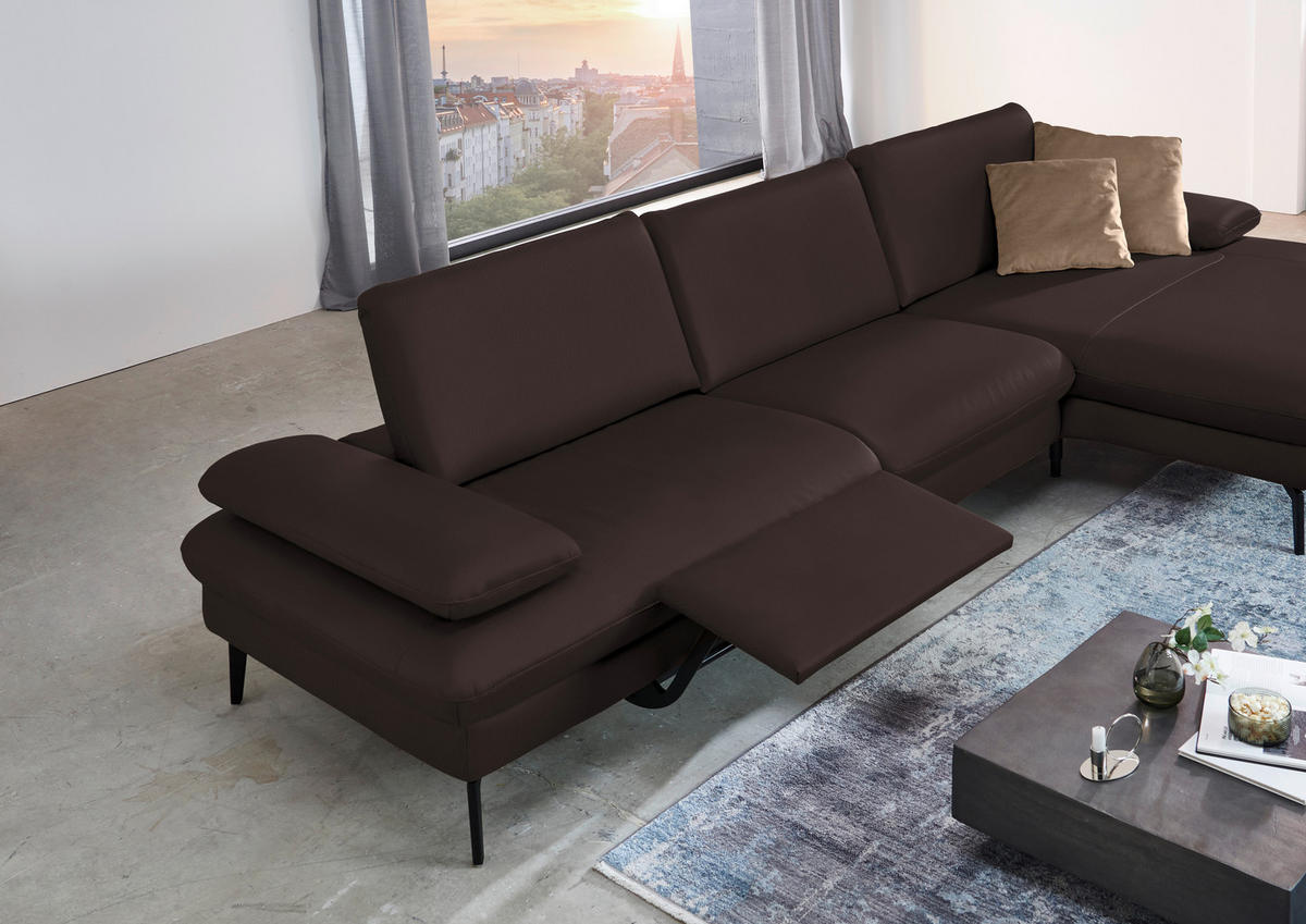 ECKSOFA in Echtleder Braun  - Schwarz/Braun, Design, Leder/Metall (325/157cm) - Dieter Knoll