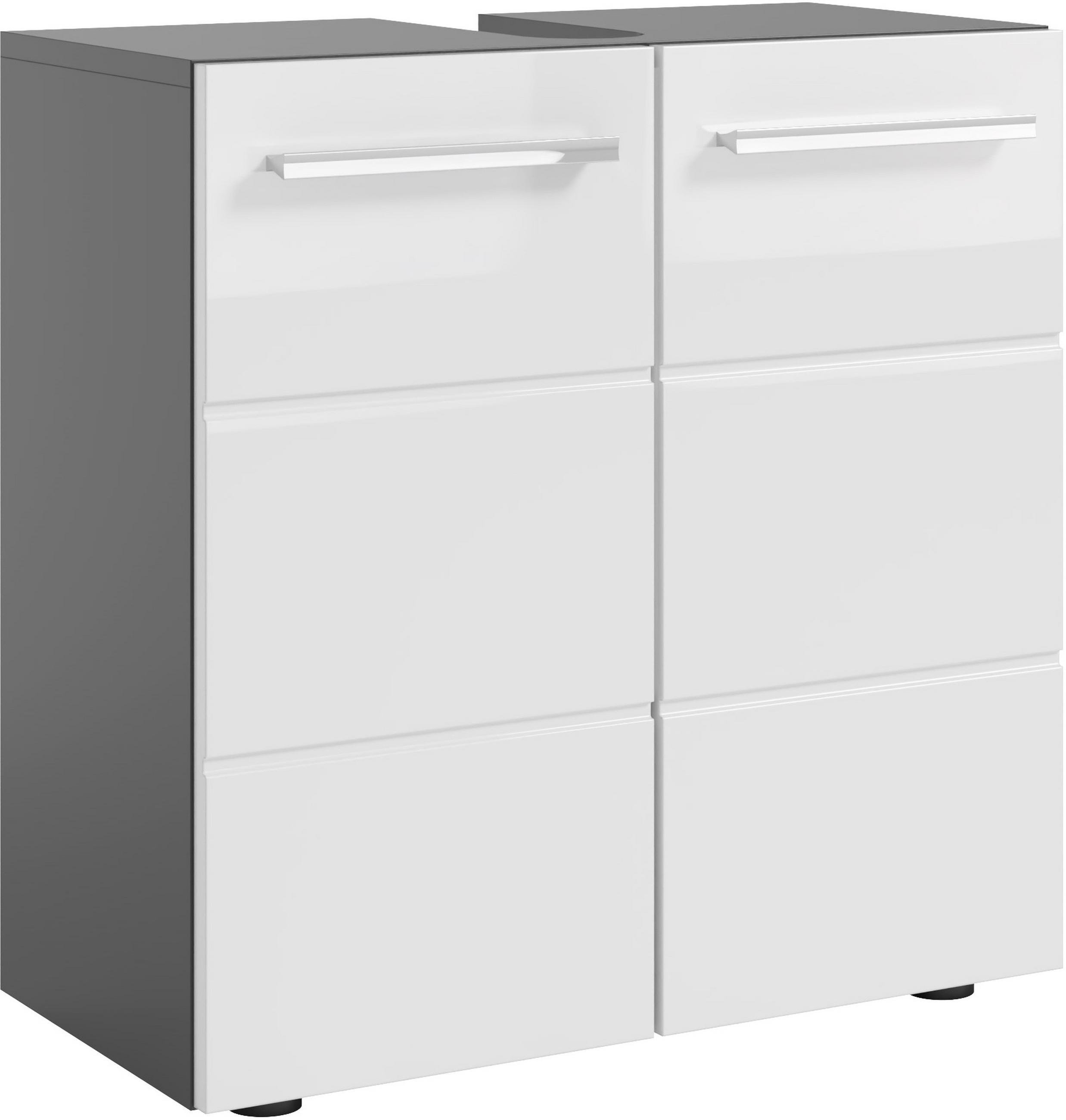 Xora Waschbeckenunterschrank Gloss Anthrazit, Weiß Hochglanz 60x62x31 cm
