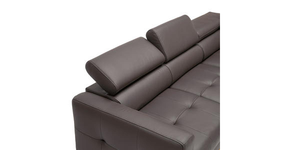 ECKSOFA in Echtleder Dunkelbraun  - Dunkelbraun/Schwarz, Design, Leder/Holz (252/220cm) - Novel