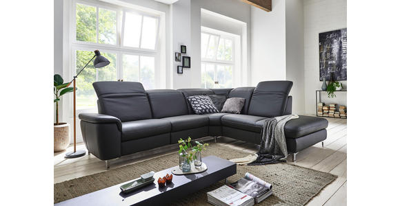 WOHNLANDSCHAFT in Leder Anthrazit - Chromfarben/Anthrazit, KONVENTIONELL, Leder/Metall (289/242cm) - Cantus