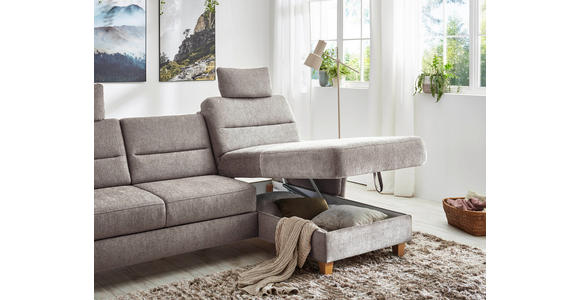 ECKSOFA inkl. Funktion Graubraun Flachgewebe  - Eichefarben/Graubraun, KONVENTIONELL, Holz/Textil (252/162cm) - Cantus