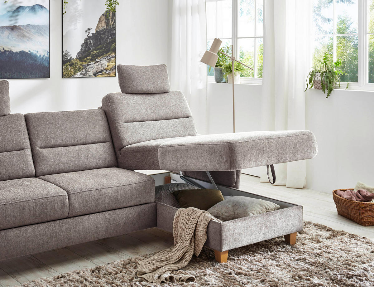 ECKSOFA in Flachgewebe Graubraun  - Eichefarben/Graubraun, Konventionell, Holz/Textil (252/162cm) - Sit & More