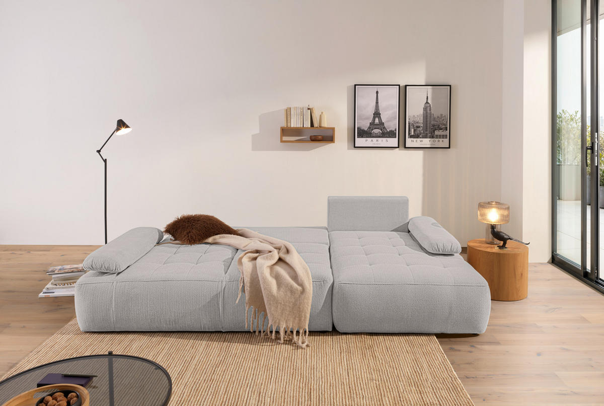 ECKSOFA Hellgrau Webstoff  - Hellgrau/Schwarz, KONVENTIONELL, Kunststoff/Textil (282/162cm) - Carryhome