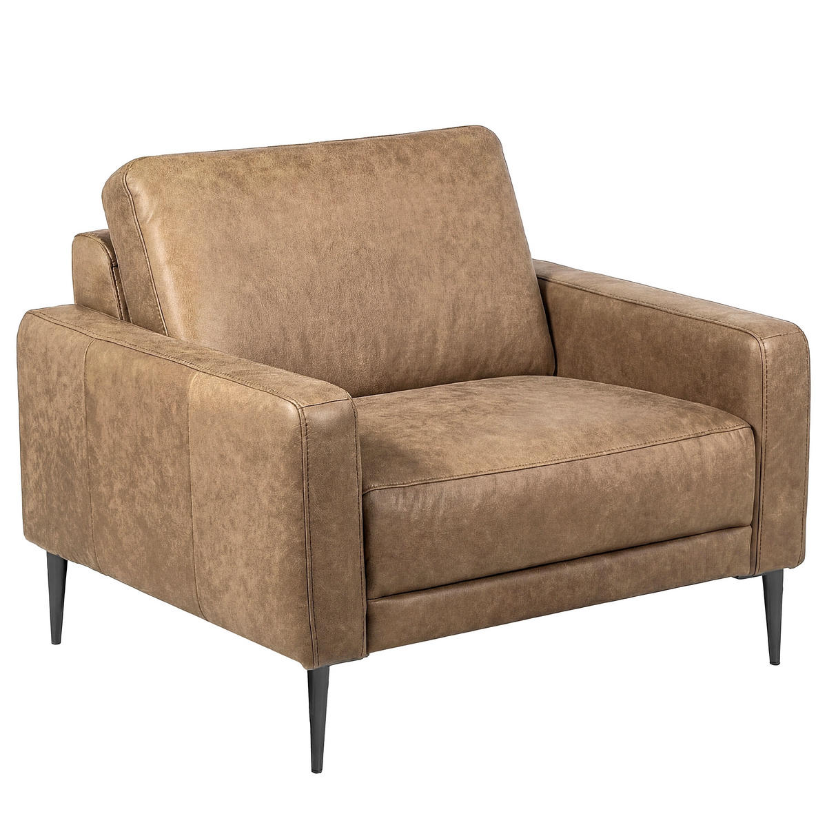 SESSEL 88/85/92 cm  in Lederlook Echtleder Hellbraun  - Hellbraun/Schwarzchrom, Design, Leder/Textil (88/85/92cm) - Livetastic