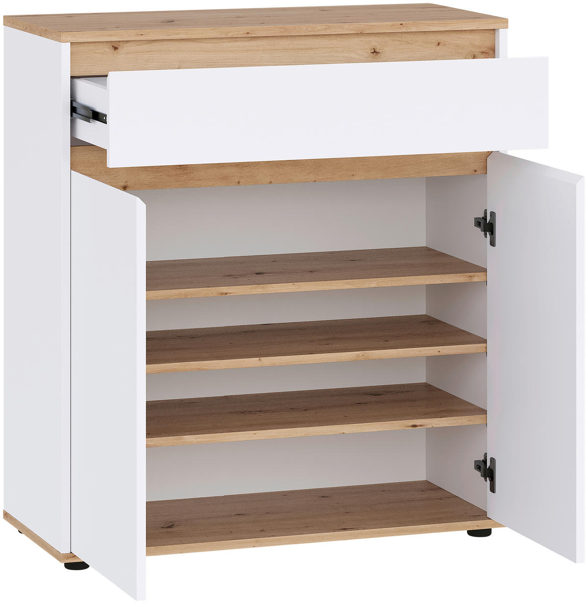 SCHUHSCHRANK Weiß, Eiche Artisan  - Schwarz/Weiß, MODERN, Holzwerkstoff (83,4/93/38cm) - Carryhome