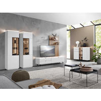 WOHNWAND  in Naturfarben, Weiss 216/149/46 cm  - Weiss/Naturfarben, Design, Glas/Holzwerkstoff (216/149/46cm) - Dieter Knoll