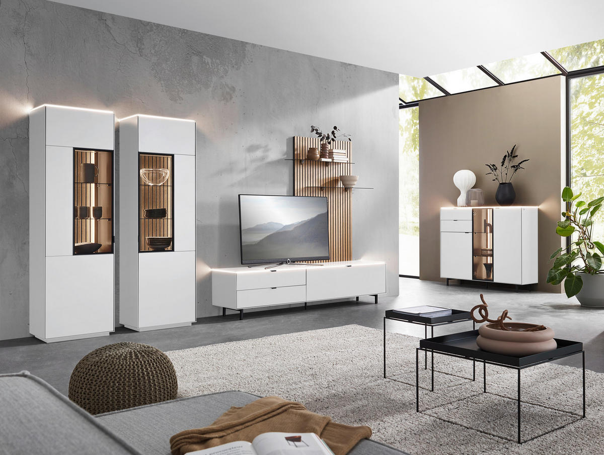 HIGHBOARD Weiss  141,2/120/40 cm  - Weiss/Schwarz, Design, Glas/Holz (141,2/120/40cm) - Dieter Knoll