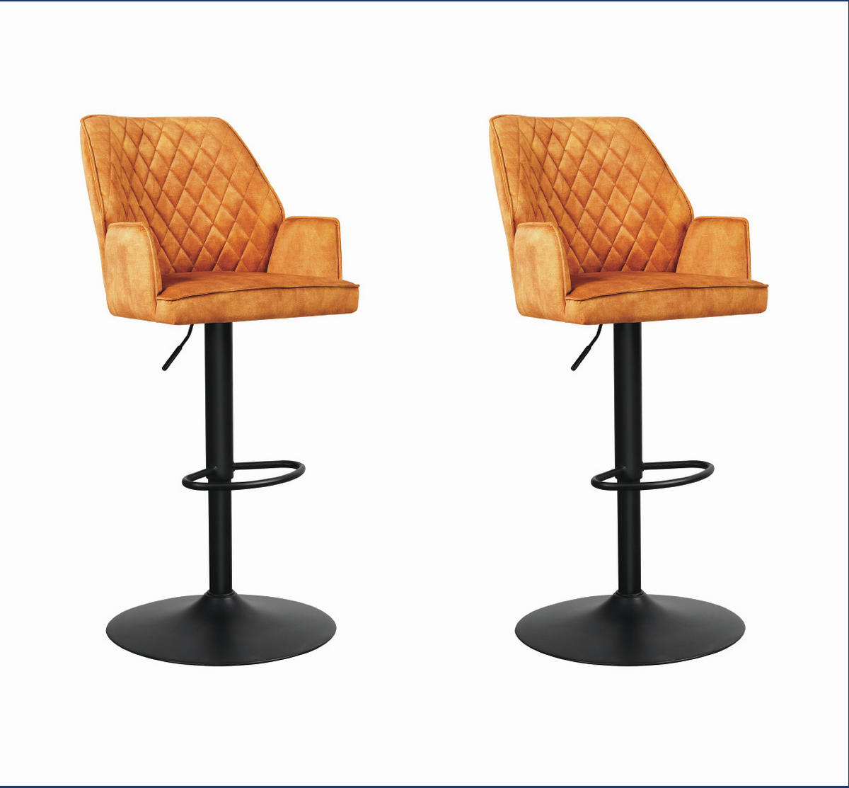 BARHOCKER-SET Samt, Velours Orange, Goldfarben, Cognac gastro- und objekttauglich, Sitzfläche 360° drehbar  - Cognac/Goldfarben, MODERN, Textil/Metall (54/100/58cm) - MID.YOU