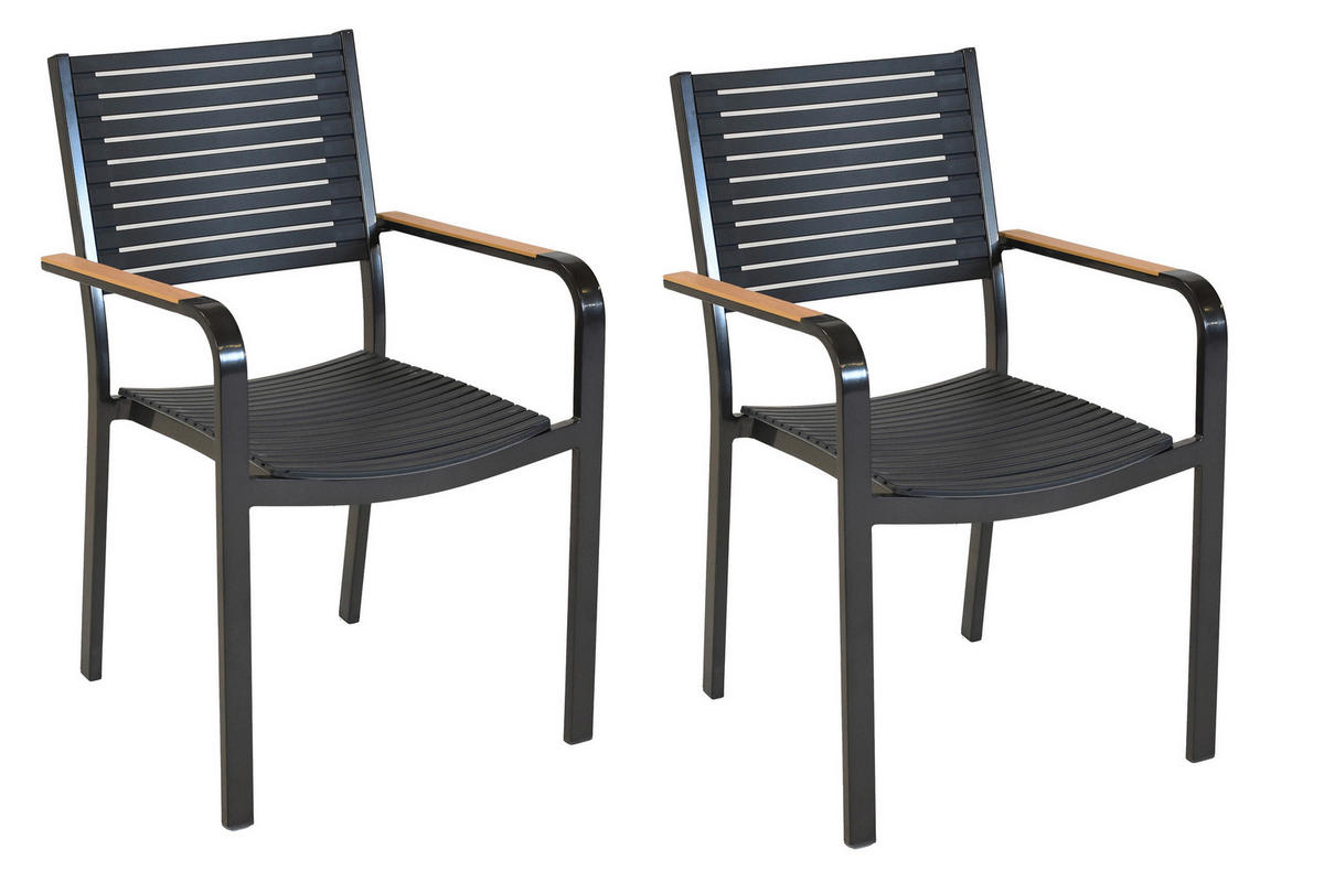 GARTENSTUHL-SET Metall, Kunststoff Graphitfarben, Naturfarben  - Graphitfarben/Naturfarben, KONVENTIONELL, Kunststoff/Metall (54/85,5/53,5cm) - Gardenson