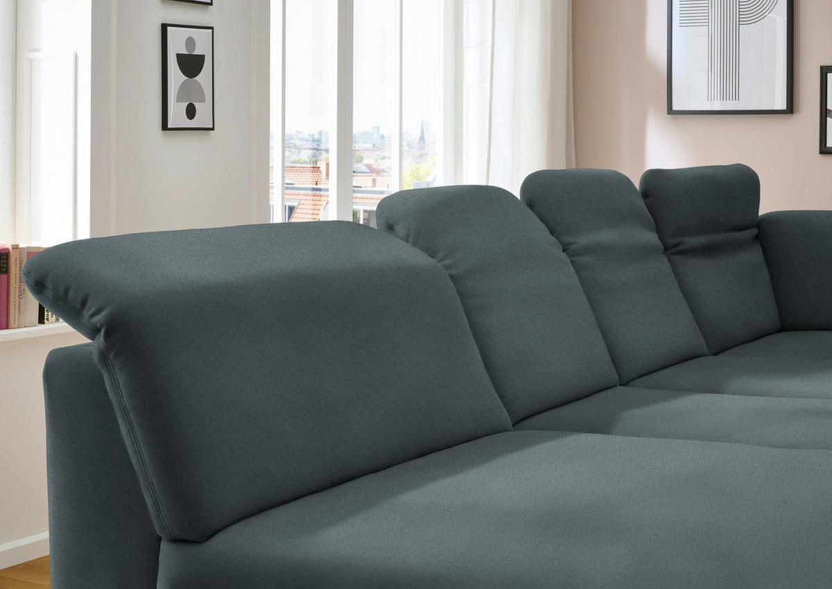 WOHNLANDSCHAFT  in Chenille Blau  - Blau/Schwarz, Design, Textil/Metall (198/369/255cm) - Beldomo Style