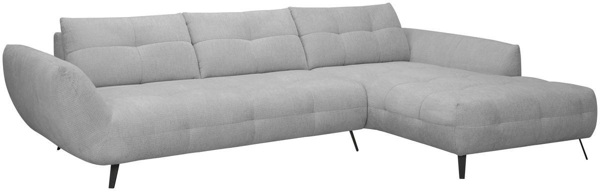 ECKSOFA Grau Chenille Armlehnenkissen, Rücken echt, Sitztiefenverstellung  - Schwarz/Grau, KONVENTIONELL, Textil/Metall (313/215cm) - Hom`in