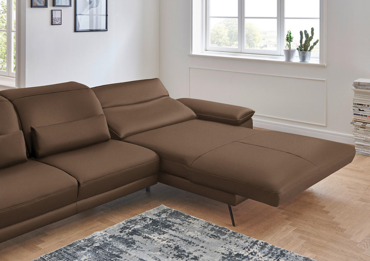 ECKSOFA in Echtleder Braun  - Schwarz/Braun, Design, Leder/Metall (328/193cm) - Dieter Knoll